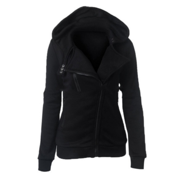 Long Sleeve Lapel Zip Black  Snap Cardigan Hoodie - Picture 4 of 8